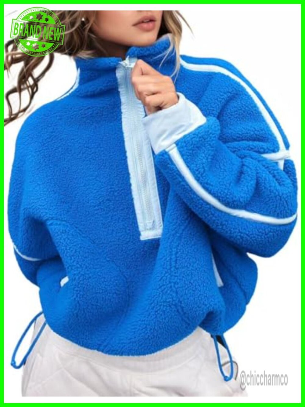 Fleece Half Zip Pullover Long Sleeve Oversized Crop Hoodie with Pocket
